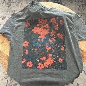 Urban Outfitters Gray Graphic Tee with Red Floral Design